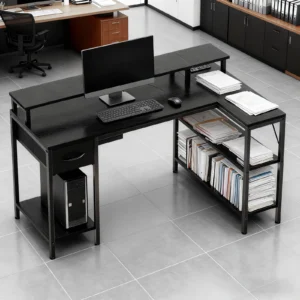 JHK L Shaped Gaming Desk with USB Charging Ports & LED Lights