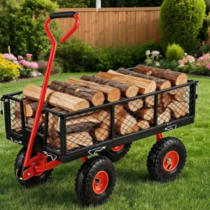 Heavy Duty Steel Utility Wagon, 900 Lbs Capacity – 3-in-1 Garden Cart with 10" All-Terrain Tires, Removable Mesh Sides, for Soil, Tools, Plant Transport & Gardening
