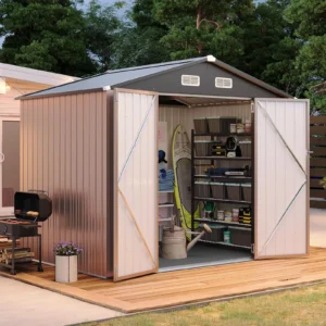Shed with Floor Galvanized Steel Outdoor Storage Shed Brown